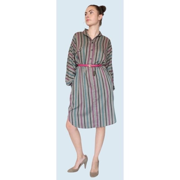 Vintage Diane von Furstenberg DVF Striped Shirt Dress Tunic 80s / 90s Size S - Picture 1 of 8
